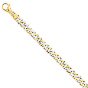 Men's 14k White &Yellow Gold, 7.85mm Fancy Curb Chain Bracelet, 8 Inch
